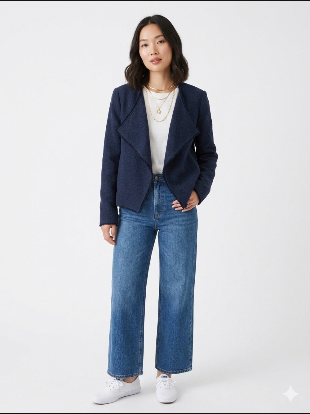 Ann Taylor Navy Textured Open-Front Jacket
